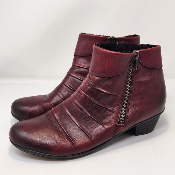 Remonte Womens Fleece Lined Burgundy Leather Ankle Boots Booties Size 40 US 8.5 - Picture 4 of 10